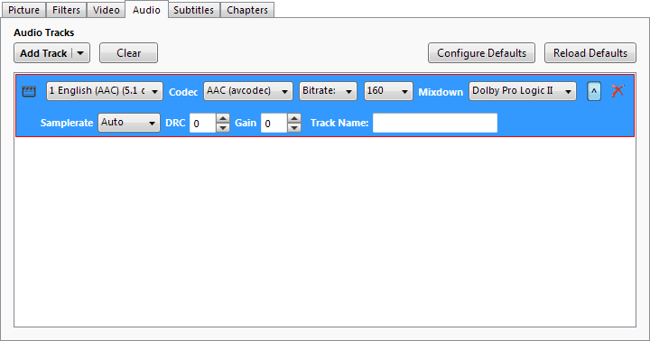 Handbrake Audio Tab