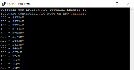 LPC1343 ADC Interfacing Example Screenshot