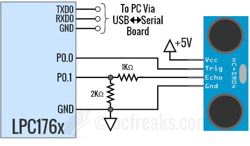 LPC1768 HC-SR04 Interfacing Schematic