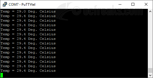 Demo Screenshot for Interfacing LM35 Temperature sensor with LPC2148